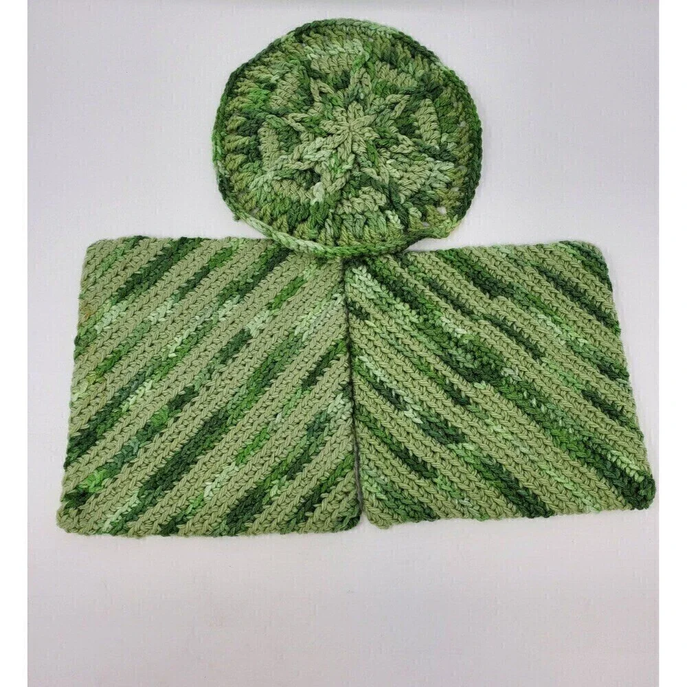 VINTAGE HANDMADE CROCHET POT HOLDER LOT OF 7 PINK GREEN BLUE 1970S 1980S